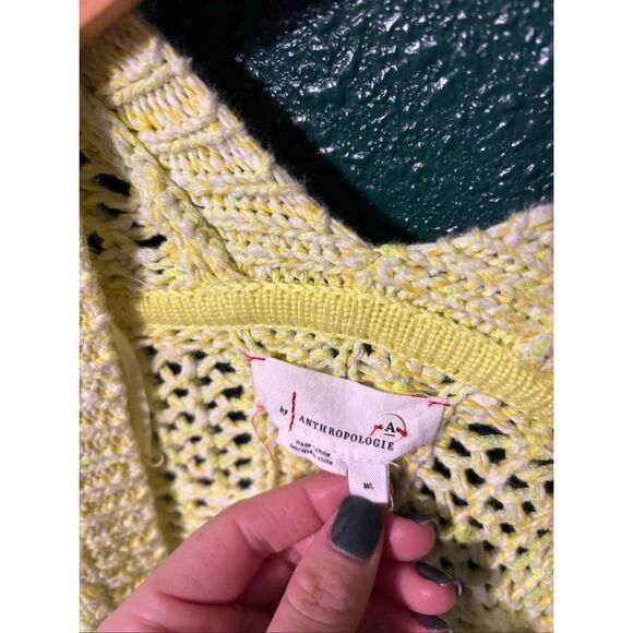 Anthropologie Serenity Open Cardigan Lime Yellow  Sz M/L - Picture 3 of 5